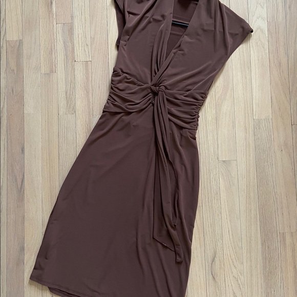 BCBG Brown Faux Wrap Midi Dress - Picture 1 of 3
